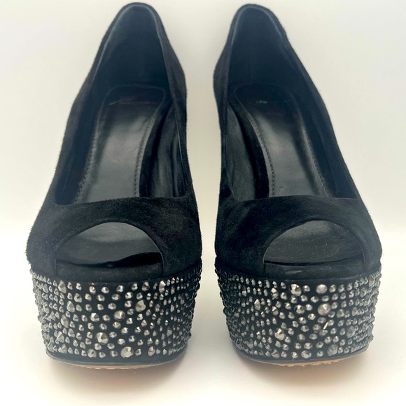 Brian Atwood - Black Suede Bea Crystal Studded Platform Pumps - Size 8.5 - Picture 6 of 9